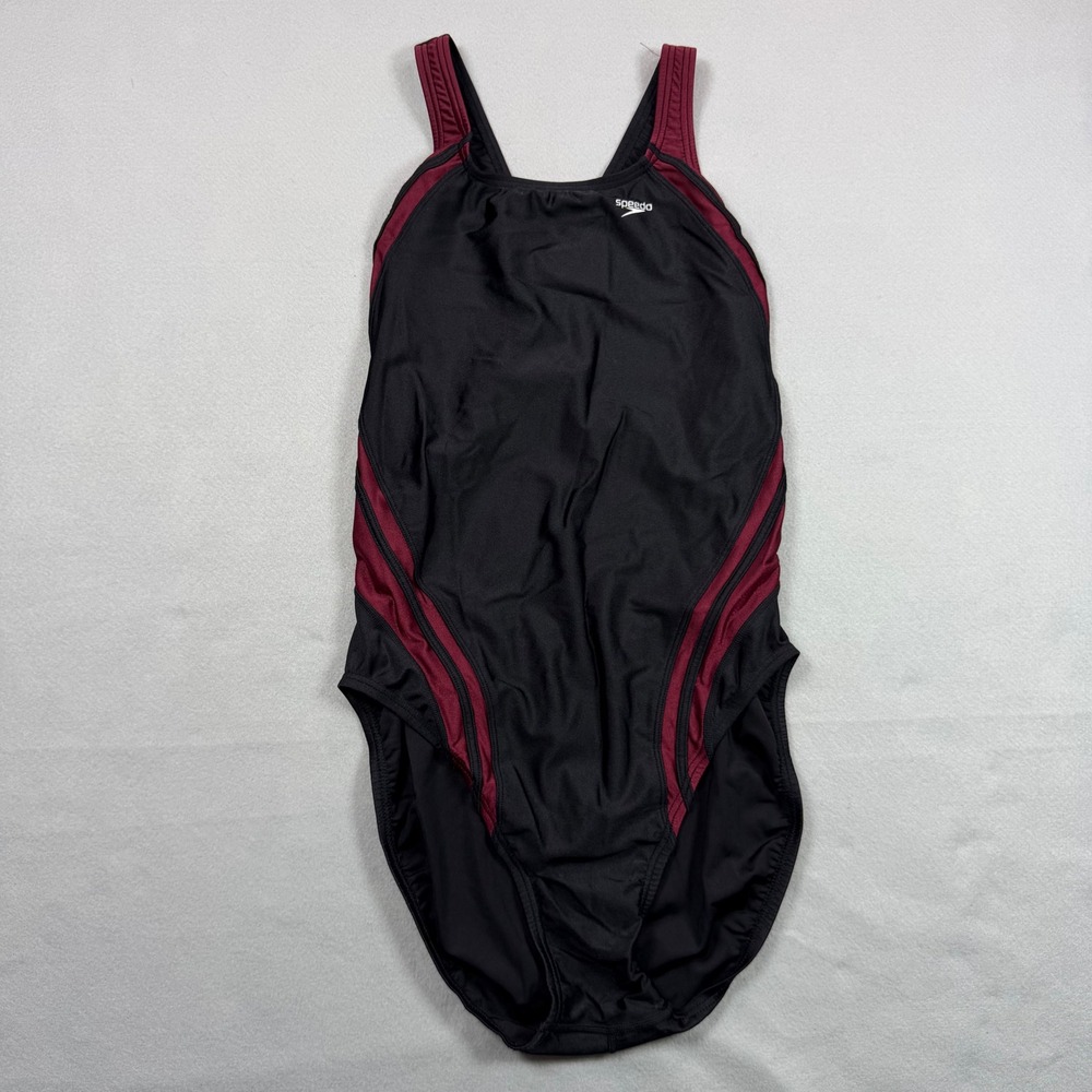 Speedo Womens One Piece Swimsuit Black Burgundy Athletic Training Swimwear